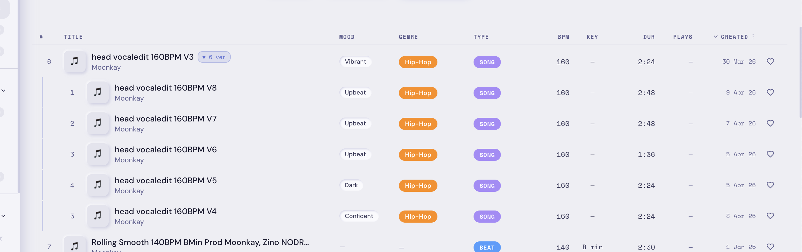 Managing track versions in Vault